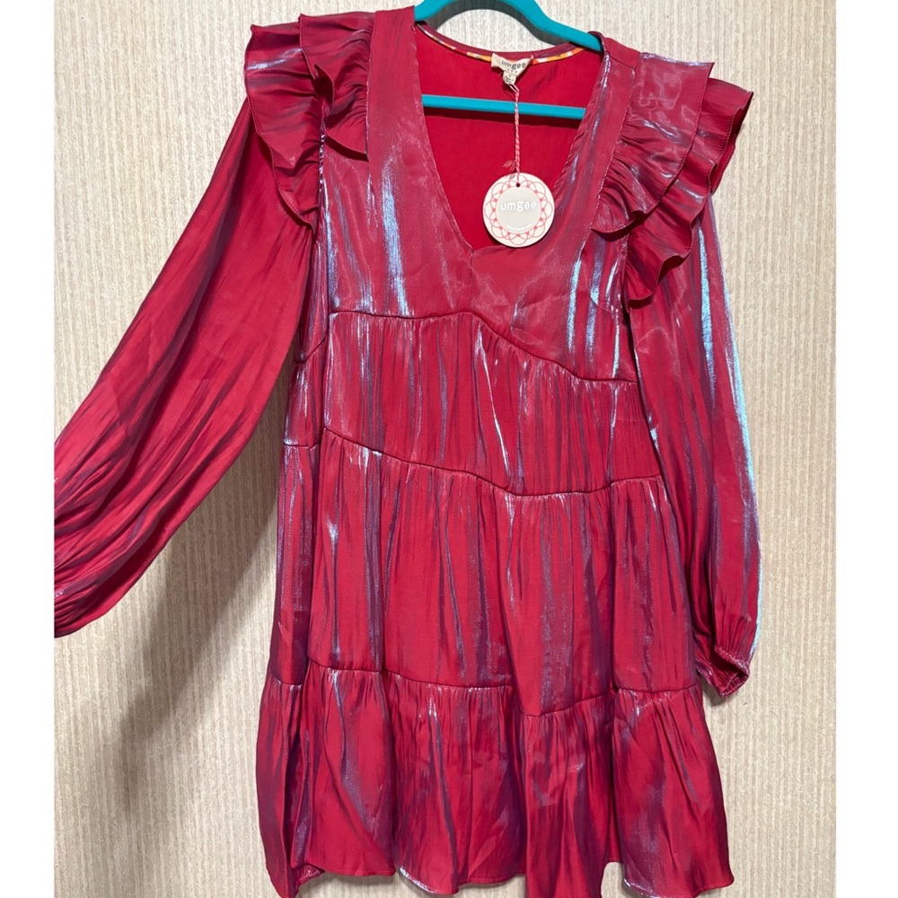 Iridescent Pink and Blue V-Neck Dress